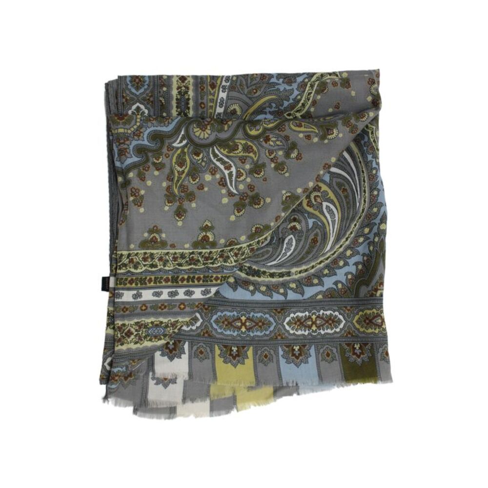 Kenzo Womens Paisley Floral Print Scarf Gray Multi Colored Wool